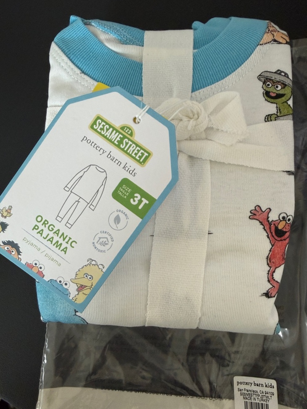 Pottery Barn Kids Sesame Street Organic Toddler Pajamas - White & Turquoise